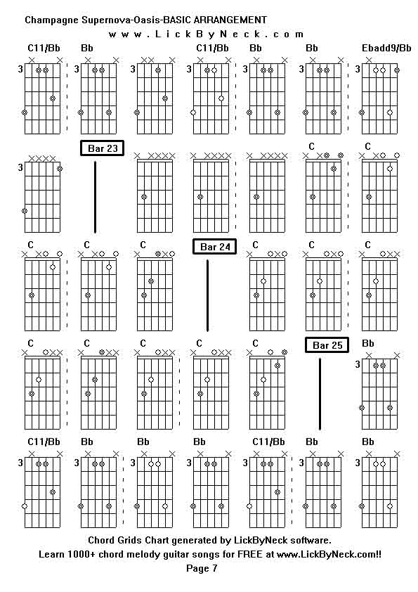 Chord Grids Chart of chord melody fingerstyle guitar song-Champagne Supernova-Oasis-BASIC ARRANGEMENT,generated by LickByNeck software.